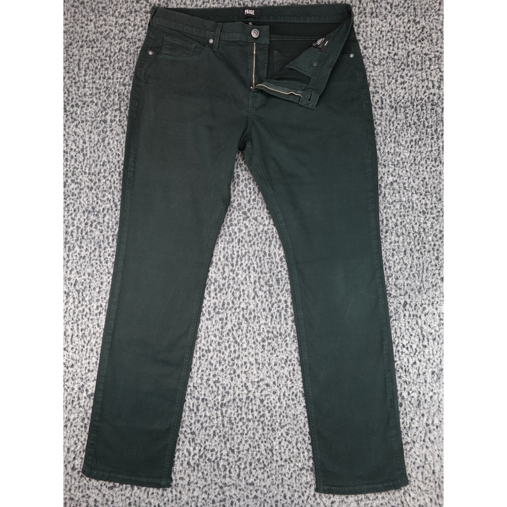 Paige Federal Slim Straight Pants Mens 38 Green Cotton Stretch Made in USA